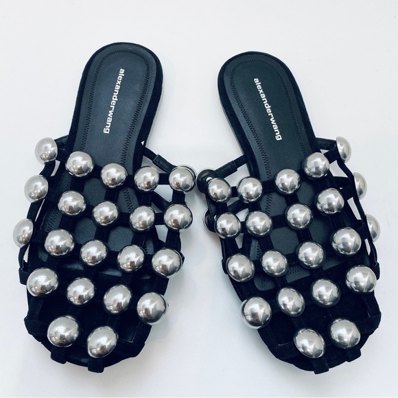 Alexander Wang black suede cage flats with silver studs NEW - Picture 3 of 4